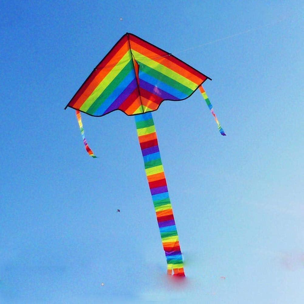 Long Tail Nylon Rainbow Kite - Outdoor Toy for Children, Single Line Big Kite for Beginners to Intermediate Flyers - Includes String, Handle Winder, and Storage Bag