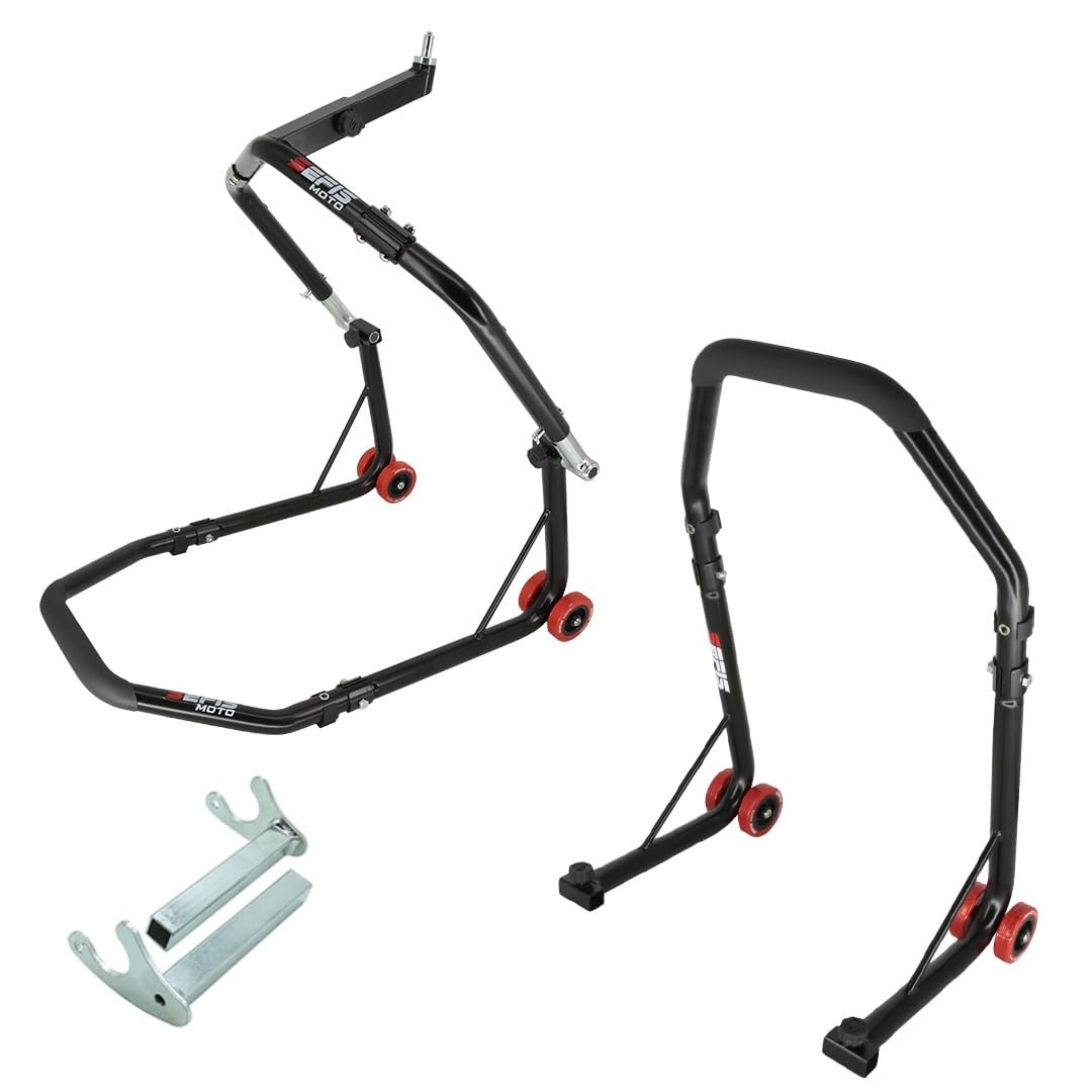 SEFIS D18 Set de caballetes para motocicleta, caballete de rueda delantera, elevador de rueda trasera, soporte de servicio frontal y trasero, caballete de montaje trasero para motocicleta, set de