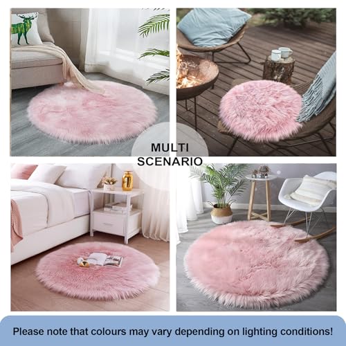 HARESLE Runder Kunstfell Teppich, Super Flauschiger und Weicher Kleiner Teppiche, Teppich Rund für Schlafzimmer, Wohnzimmer, Kinderzimmer, Lounge (Rosa,50cm/20 Zoll)