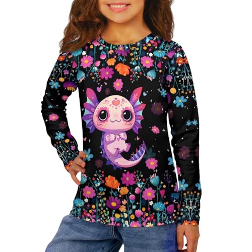 Image of Girls Long Sleeve Shirt with Cute Graphic Casual Pullover Tops 3-16Y
