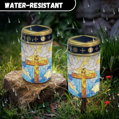 Image of Cemetery Solar Lights for Grave, Pigeon Cross Sun Pattern Outdoor Decor, Outdoor Garden Waterproof Path Lights for Night Outside
