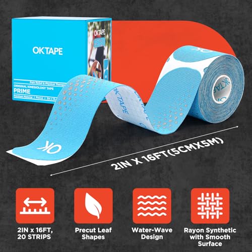 Image of OK TAPE Synthetic Precut Kinesiology Tape for Protection, 2inx6.4ft 20PCS | Waterproof Kinesiology Athletic Tape for Joint & Muscle，Wrist Support, Reflective and Durable Tape Blue