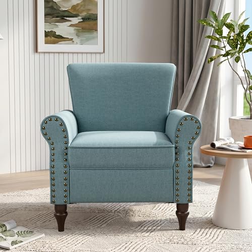 Sillón clásico tapizado azul sin reclinar miniatura 4