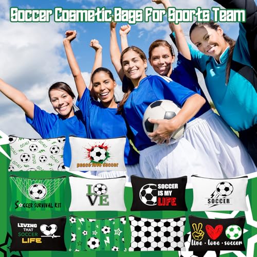 30Pcs Soccer Makeup Bag Soccer Gifts for Women Canvas Cosmetic Bags with Zipper Travel Toiletry Pouch Accessories for Women Football Lover Players Team Gifts4
