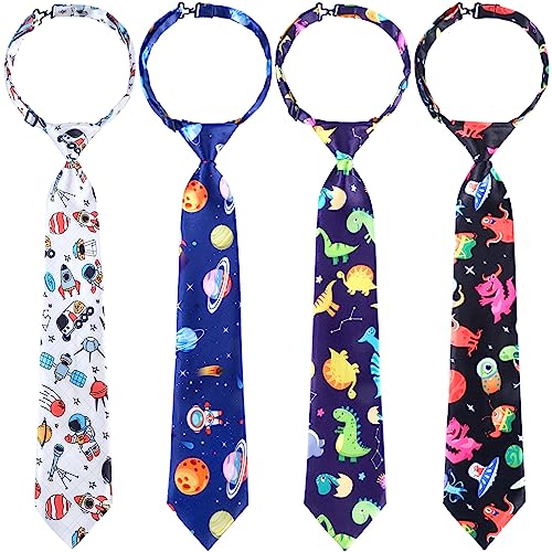 Geyoga 4 Pcs Boys Pre-tied Zipper Ties Adjustable Toddler Neck Tie for Spring Formal Wedding Graduation School Uniforms(Cute Style)