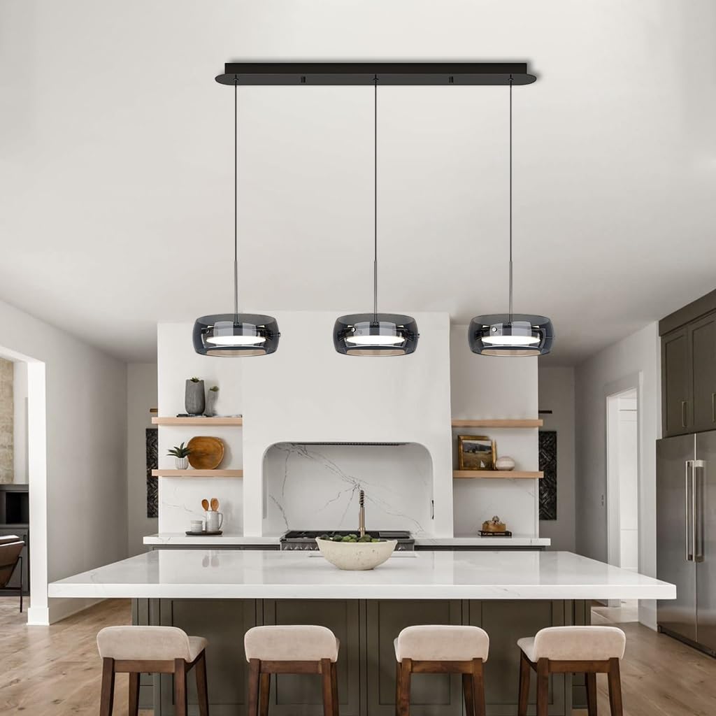 Nowoczesne Minimalistyczne Trzygłowne Światło Wiszące LED Czarne Regulowane Wysokością Lampy Wiszące Creative Design Restauracja Lampa Wisząca Nadaje Się Do Kuchni I Salonu(Long chassis)