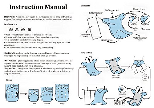 Image of Cloth Diaper Reusable Nappy Anti Bacterial Washable Free Size Adjustable Waterproof Covered with Bamboo Charcoal Cloth Insert Pack of 2