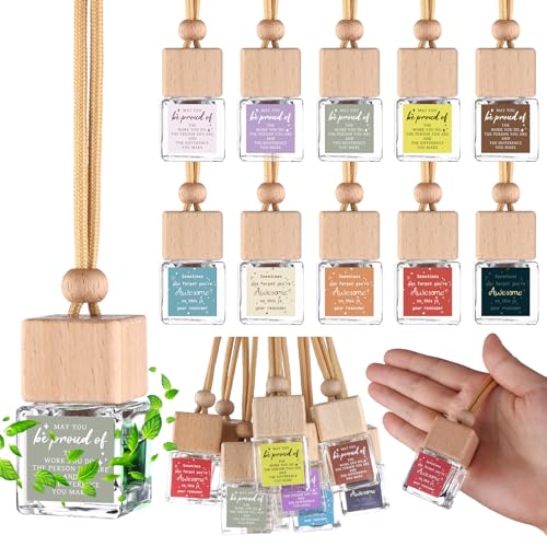 ULELE 20 Pcs Inspirational Empty Car Diffuser Bottles with Lanyard Appreciation Sticker Glass Hanging Air Freshener Bottles Hanging Car Air Freshener Diffuser Bulk Teacher Appreciation Gift, Cube