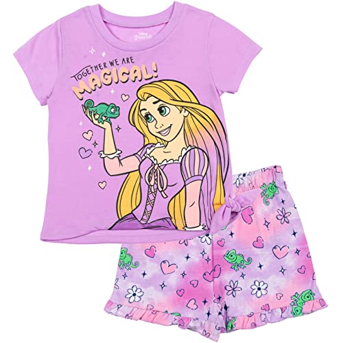 Image of Disney Princess Girls' 2-Piece Tee and Shorts Set for Baby & Kids | 2-Piece Playwear Set, Soft Cotton Blend, Comfortable Elastic Waistband, Durable Stitching, Easy Pull-On Style