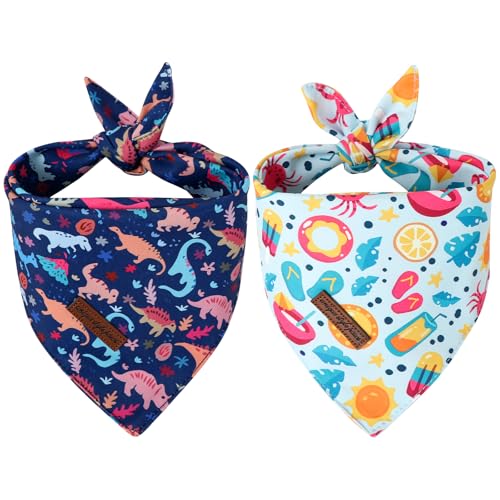 Unique Style Paws Dog Spring Bandanas 2Pcs Washable Cotton Triangle Summer Lemon Dinosaur Puppy Scarfs for Small Medium Large Dogs and Cats