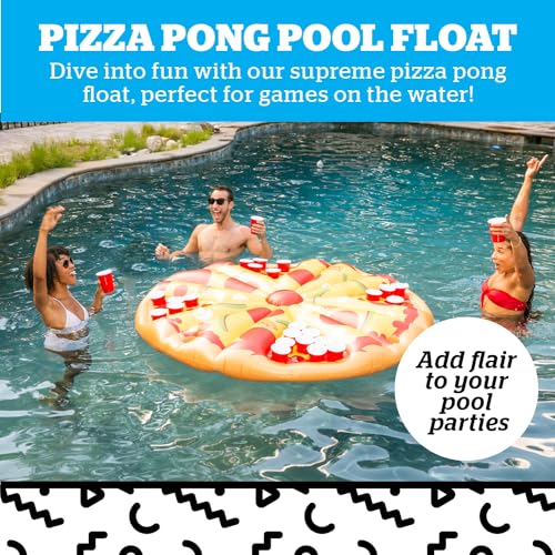 BigMouth Inc Beer Pong Pizza Raft, Fun Floating Pool Party Game for Adults, Built in Drink Holders