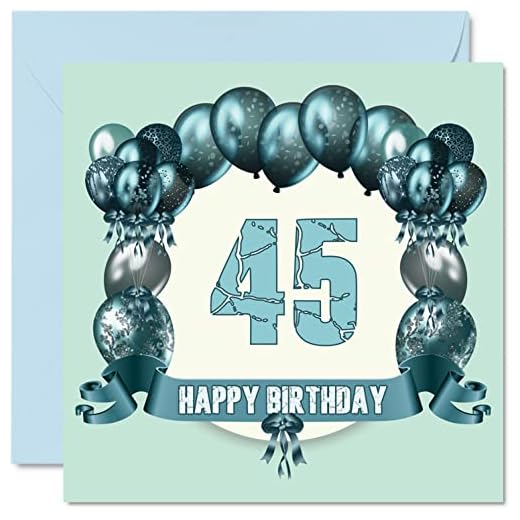Divertidas tarjetas de cumpleaños número 45 para hombres, globos de cumpleaños, tarjeta de feliz cumpleaños para papá, tío, tarjetas de felicitación de 145 mmx145 mm, tarjeta de cumpleaños de 45 mm