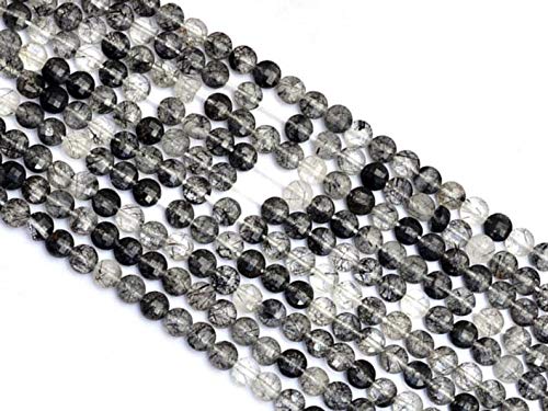 Naturalny czarny kwarc rutylowy 4 mm fasetowane bryolety na monety ~ czarne rutylowe koraliki półszlachetne do biżuterii ~ opakowanie sznurkowe 30 cm z 5 sztukami, ma?y, materiał,