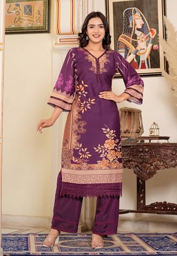 Image of Vbuyz Women's Digital Print Muslin Pakistani Style Stitched Kurta Palazzo With Dupatta | Eid Suits For Women | Salwarsuit For Women