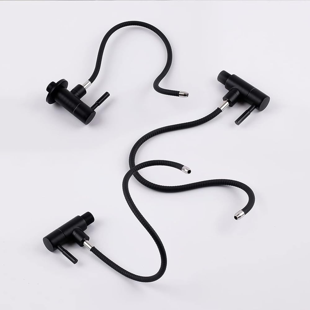 Grifos de cocina negro para agua potable, cuello de cisne, montaje en pared, grifo de fregadero con filtro de agua