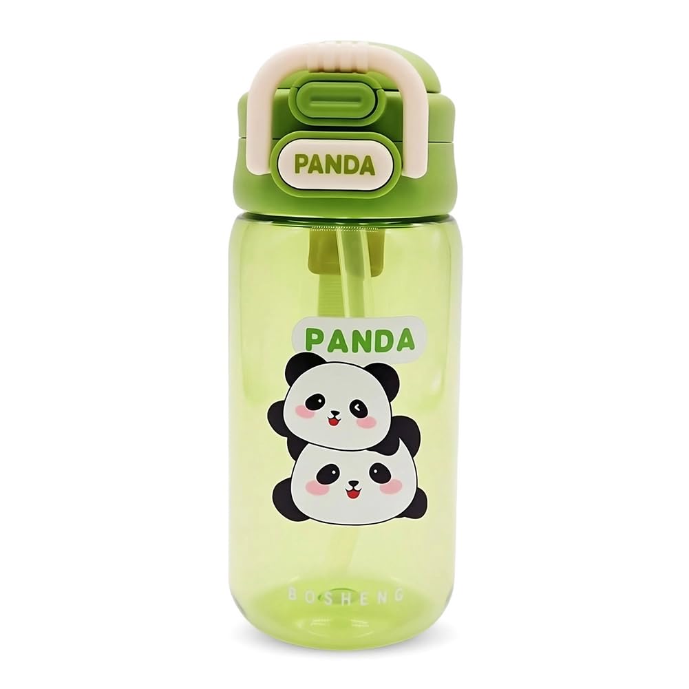 JynxtoyZeal Kids Water Bottles With Straw,Panda Leakproof Children's Bottle, with Carry Handle School Water Bottle with Removable Straw-490ml