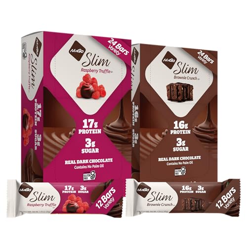 NuGo Slim Variety - Brownie Crunch 12 Bars & Raspberry Truffle 12 Bars, Low Net Carb, Keto Friendly, Gluten Free, 24 Count