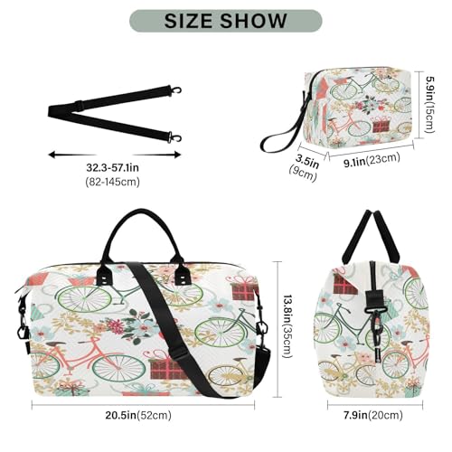 susiyo Funny Bicycles Flowers Expandable Travel Duffle Bag, Large Weekender Overnight Bags and Adjustable Strap, Carry On Shoulder Tote Bag, Gym Duffel Bag with Toiletry Bags for Hospital3