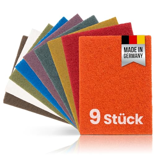 PICTORIS Schleifvlies Vollausstattung (9er Set) - Made in Germany - Von extra grob bis ultra fein - Extrem langlebig durch einzigartige Imprägnierung - Handpads 155 x 210mm Körnungen 80-2000