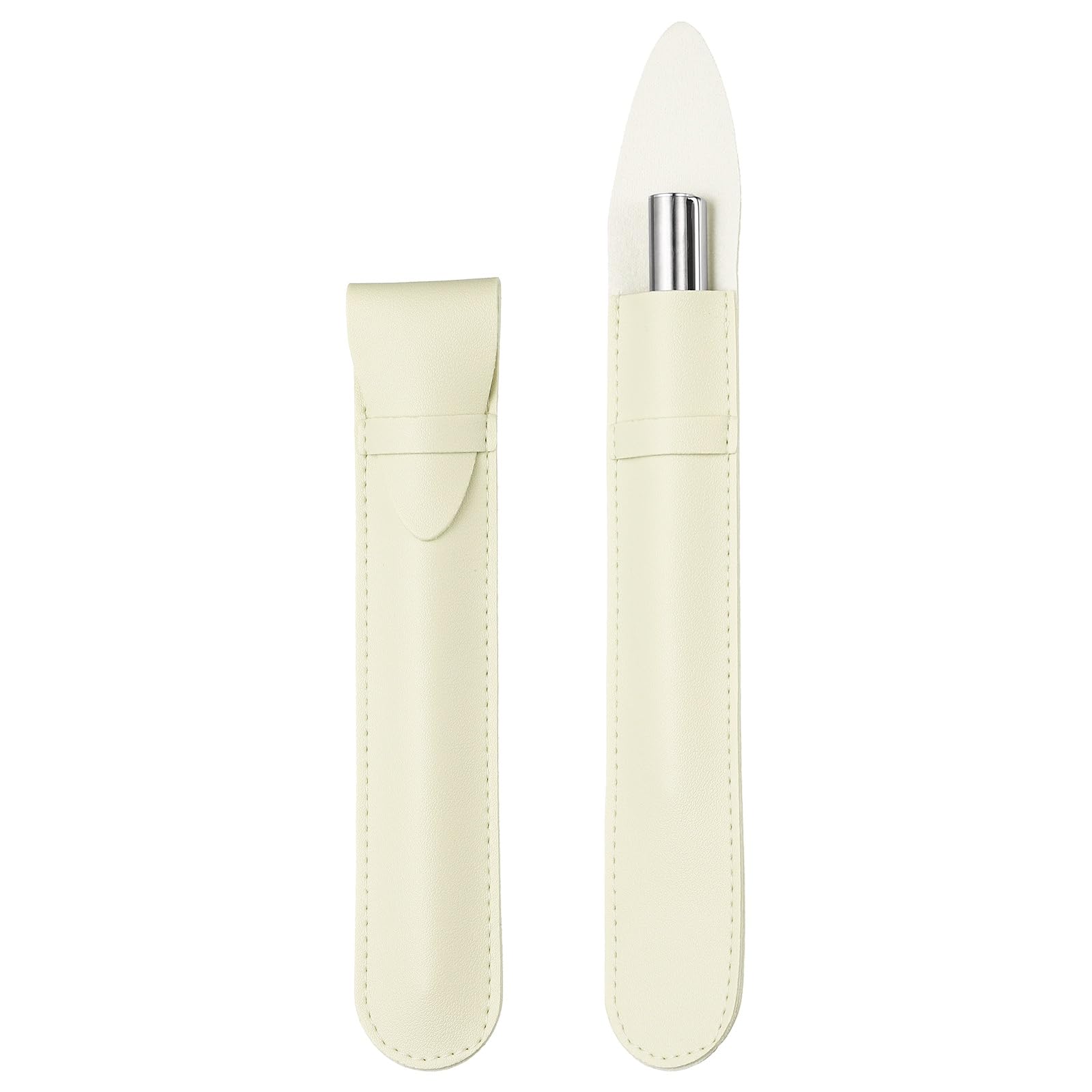 PATIKIL 2Pcs Leather Pen Pouch Sleeve, Leather Fountain Pen Holder Case Protective Cover for Storing Ball Points Pencils Fountain Office Business Gifts, Beige