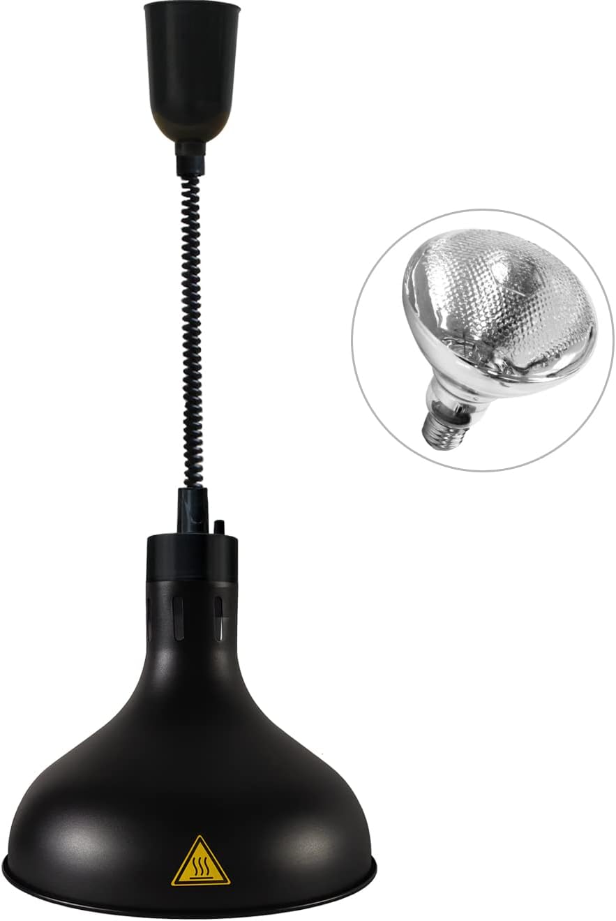 Hanging Food Heat Lamp Commercial Food Warmer Lights Telescopic Heating Lamps for Buffet Kitchen Restaurant(Dia.29cm,Adjustable Height.60-150cm) (Black)