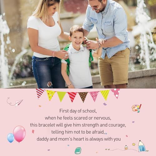 Image of First Day of School Mommy and Me Matching Bracelet Set kindergarden Pre-K Back to School Gifts Adjustable Heart Clay Bead Jewelry for Mother Daughter Dad Son