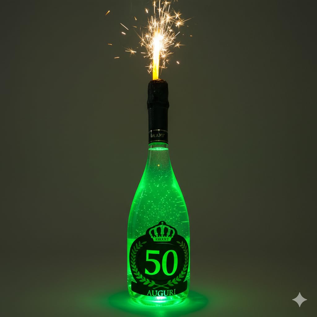 Swart Bottiglia Luminosa 0,75L (1 Bottiglia) – Spumante Made in Italy con Luce LED Multicolor ed Etichetta Personalizzata 50 Anni – Idea Regalo Compleanno Instagrammabile