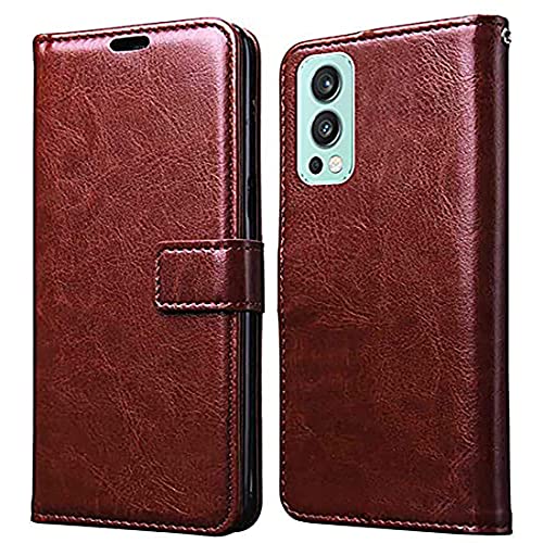 Image of Flip Cover Compatible with OnePlus Nord 2 5G | Premium Leather Finish | Inbuilt Pockets & Stand | Flip Cover Back Case for OnePlus Nord 2 5G (Brown)