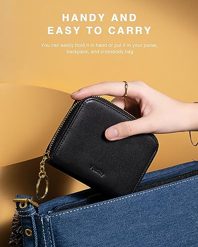 Small Wallet For Women RFID Blocking With Zipper Around Case Trifold Compact Leather Card Purse with Coin Pocket Black3