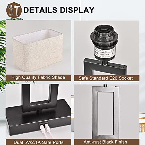 Lamps For Bedroom Set Of 2 Touch Control Table Lamps With Dual Usb Ports,Bedside Lamp3-Way Dimmable Lamps For Nightstand, Modern Desk Lamps For Living Room Office, Led Bulbs Included, Black&Cream #TOP5