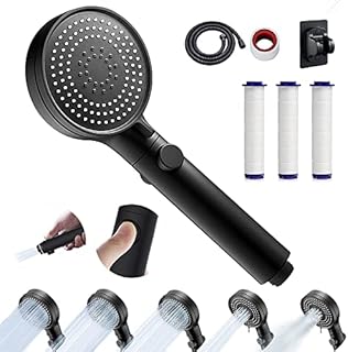 Shower Head and Hose Set for Bath Taps ,5 Spray Modes High Pressure Shower Heads with 1.5M Hose and Holder,Handheld Showe r Heads to Increase Pressure, Switch /360° Degrees Rotating (Black)