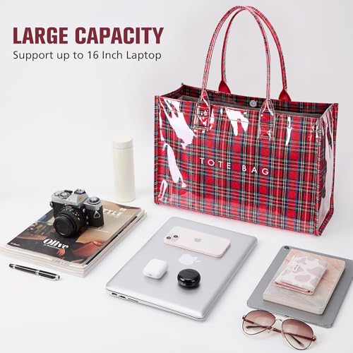 Image of KALIDI PVC Tote Bag Women's Kraft Paper Work Handbags Purses with Top Handle