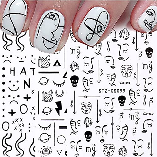 JMEOWIO Pegatinas Para Uñas Lineas Abstractas, 6 Hojas Adhesivas Nail Art Stickers Decoración Manicura Cover