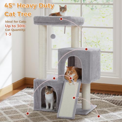 Image of PAWZ Road Large Cat Tree, 45 inch Heavy Duty Cat Tower with Dual Condos, Gray