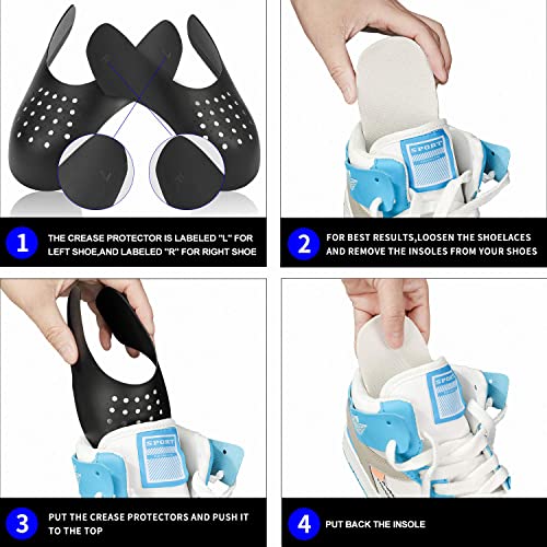 Gooudo 4 Pairs Shoe Crease Protectors Guards Anti Sneaker Crease Toe Box Decreaser For Air Force 1, Jordans, Dunks Etc L-2Pairs Of Black + 2Pairs Of White #TOP4