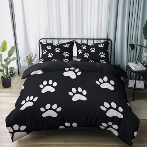 Funda Nordica Cama 80/90 Huellas Funda Nórdica Edredon Huellas de Animales Fundas Nórdicas 135x200 Microfibra Suave Ropa de Cama con Cremallera y 2 Fundas de Almohada P.1072