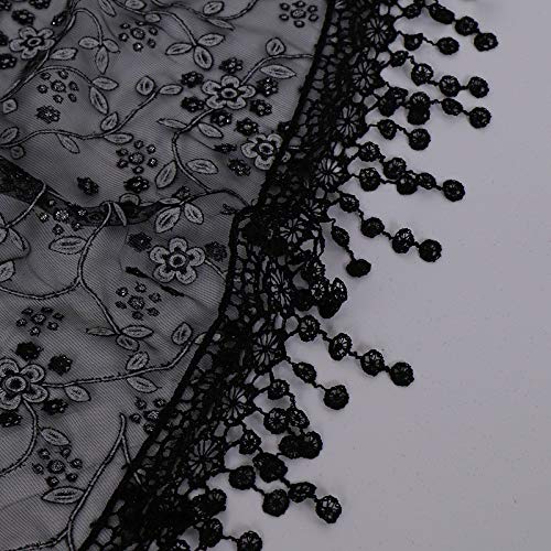 Women Sexy Lace Sheer Floral Scarf Shawl Wrap Lightweight Triangle Floral Tassel Scarf Black #TOP5