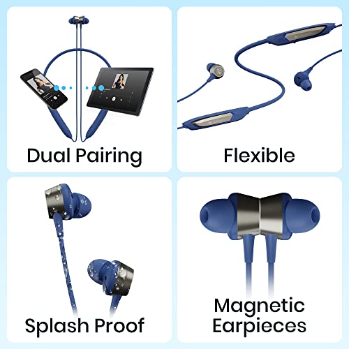 Image of ZEBRONICS Yoga N3 with 46 Hours Backup,Bluetooth V5.2 Wireless Neckband,Enc Calling,Gaming Mode (Upto 50Ms),Voice Assistant,Dual Pairing,Splash Proof&Type C (Blue),in-Ear