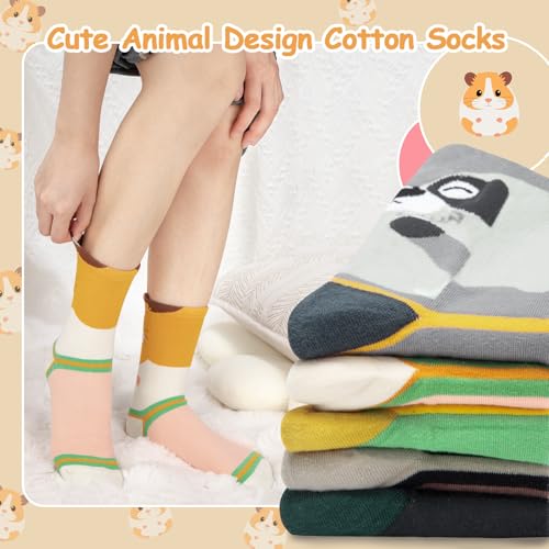 Chalier Cozy Damen Socken Tiere Lustige Bunte Socken Baumwolle mit Süße Katze Socken Geschenk für Damen Einheitsgröße (Hamster)