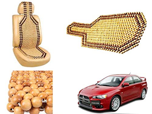 Image of Car Bead Seat Wooden Beads Cushion Cover Pad for Mitsubishi Lancer, Acupressure Sitting Seat Cover | Cream Color - Pack of 1