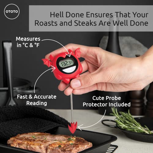 OTOTO Hell Done Halloween Meat Thermometer Digital - Spooky Food Thermometer for Cooking, Devil Thermometer for Meat, Digital Thermometer, Cooking Gifts