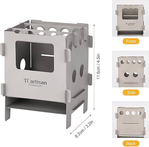 Miniatura 6 de Estufa de leña, estufa de leña plegable portátil HUIOP de titanio, estufa de bolsillo, estufa de bolsillo para acampar al aire libre, cocina,