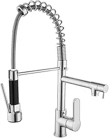Torneira Gourmet Cozinha Monocomando, Torneira de Cozinha Cromada Bancada Com Spray Extensor, Volante Em Alavanca, Fácil Encaixe (Prateado)