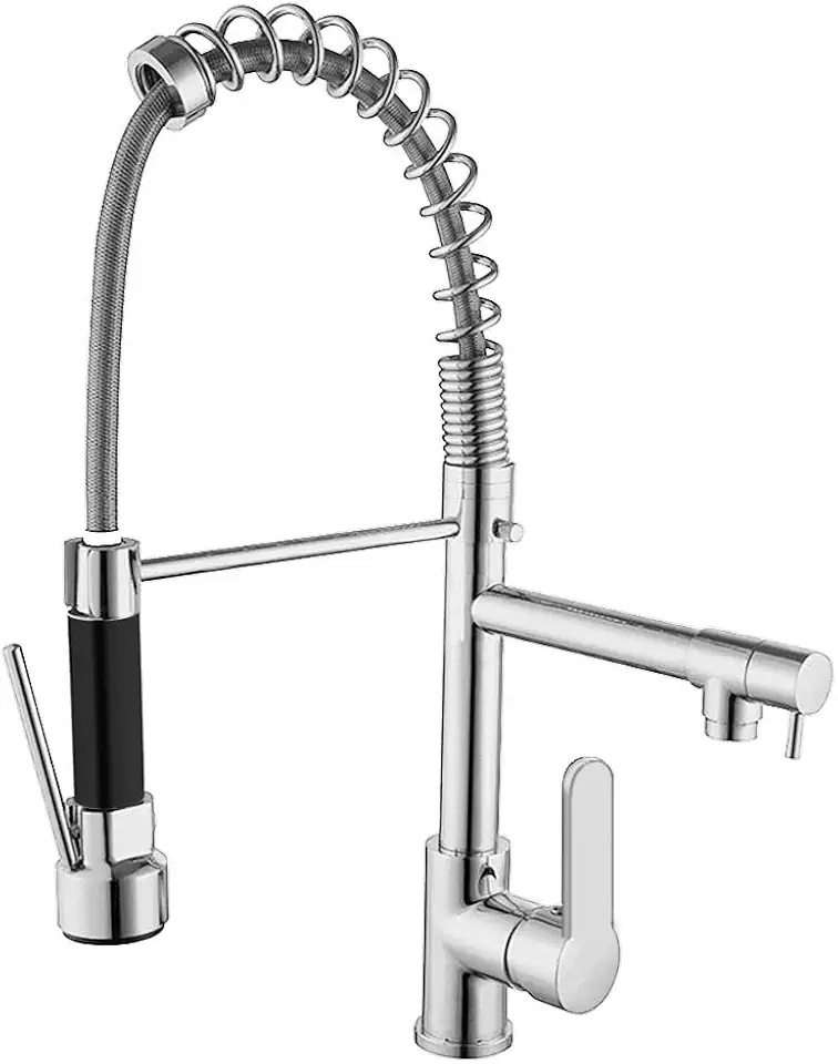 Torneira Gourmet Cozinha Monocomando, Torneira de Cozinha Cromada Bancada Com Spray Extensor, Volante Em Alavanca, Fácil Encaixe (Prateado)