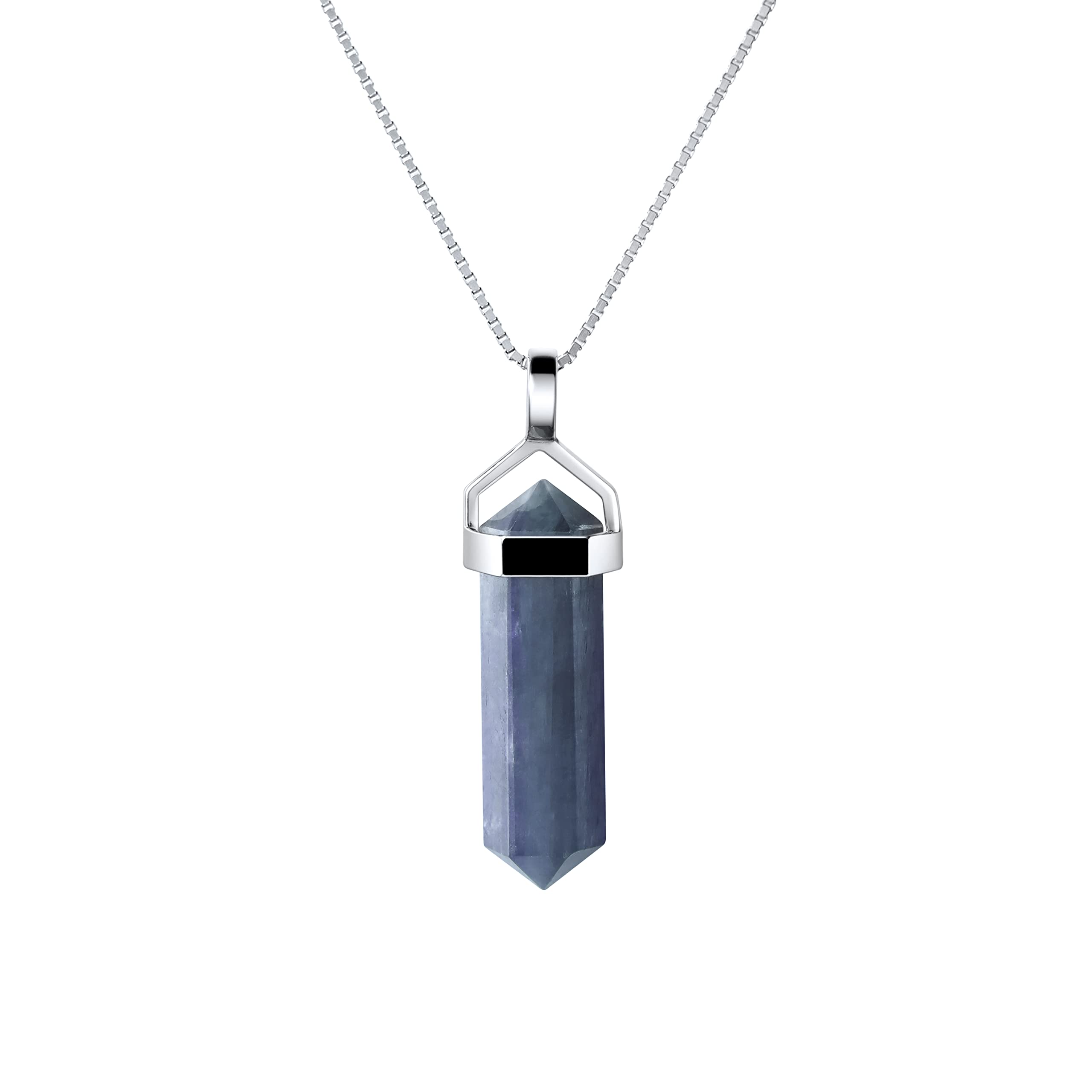 Collana In Argento Con Ciondolo A Doppia Punta In Cianite Blu-Verde: Gioiello Dainty, Lunghezza 55 Cm
