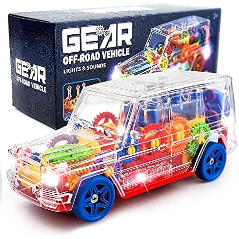 Playee SUV Bump and Go Off Road Vehicle with Moving Gears – Light Up Transparent Toy with Music and LED Lights – 8 Inch Sensory Toy for Toddlers and Kids – Birthday Gift Idea Cover