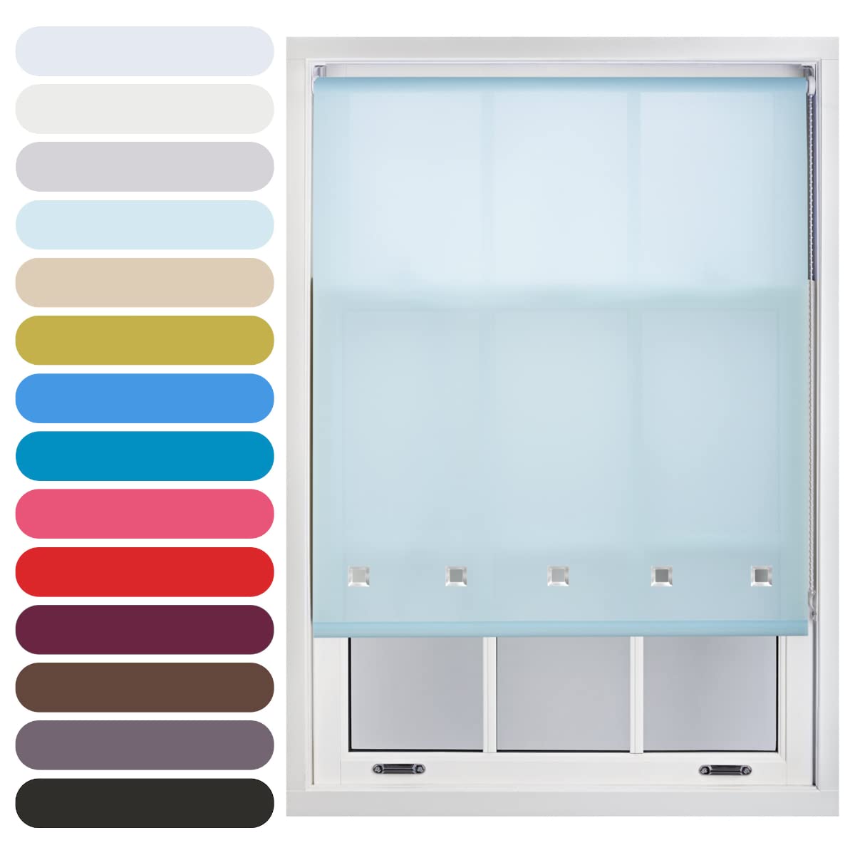 Furnished Duck Egg Blue Square Eyelet Light Filtering Polyester Daylight Kitchen Blinds Trimmable Window Blind, 130W X 165H Cm