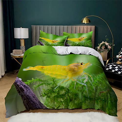MAQUE Funda Nordica Cama 90 - camarones Amarillos Suave Microfibra Juego Funda Nordica 90 - Funda Nordica 135x200 cm con Cremallera y 2 Fundas de Almohada 50x80 cm