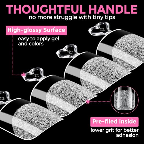Image of UNA GELLA Extra Short Sharp Square Nail Tips 216Pcs, 12 Sizes Pre-buffed Soft Gel Nail Tips Sharp Square Half Matte Full Cover Clear Fake Nails Extensions for DIY & Salon Manicure Clear Press on Nails