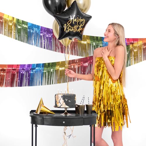 Image of 5 Pack Rainbow Fringe Garland - 10 Feet Colorful Metallic Streamers for Birthday Party, Halloween, Christmas Decor (Rainbow-1)